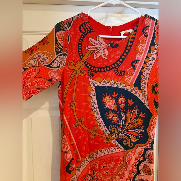Farm Rio for Anthropologie Orange and Navy Giannina Sheath Dress -Sz Small - Picture 3 of 8